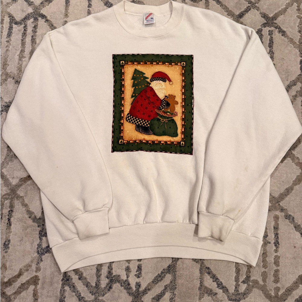 Jerzees White Sweater with Santa Patch